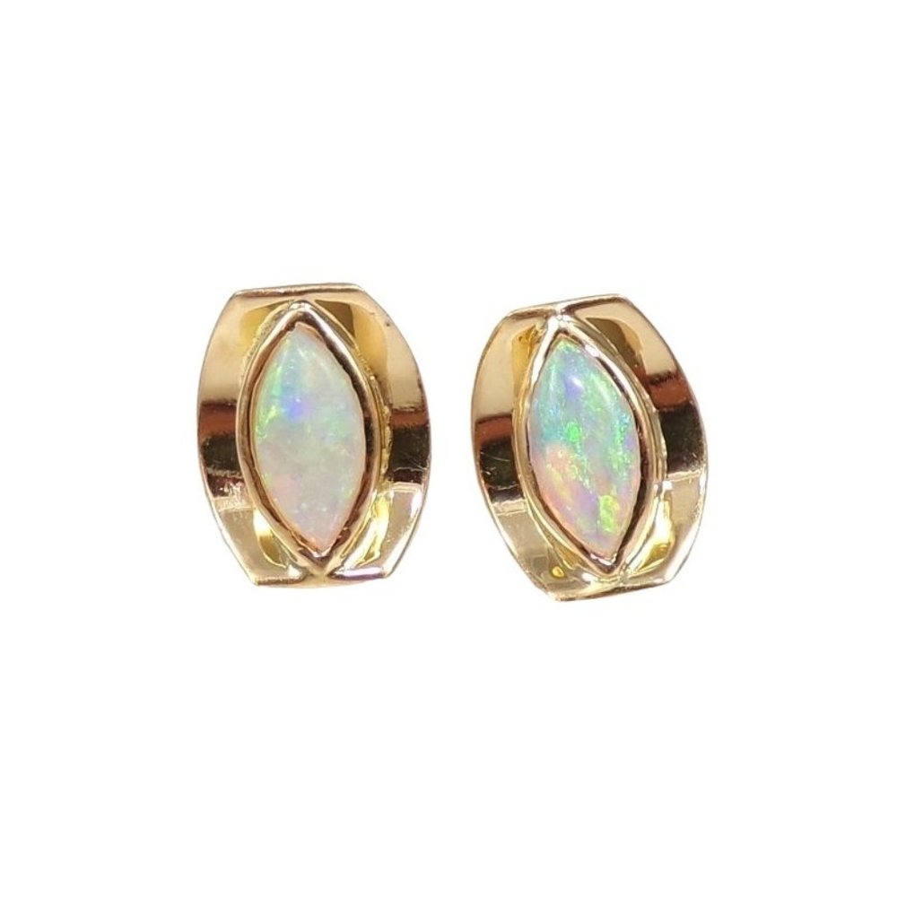 Solid 18K Yellow Gold Opal Post Stud Earrings